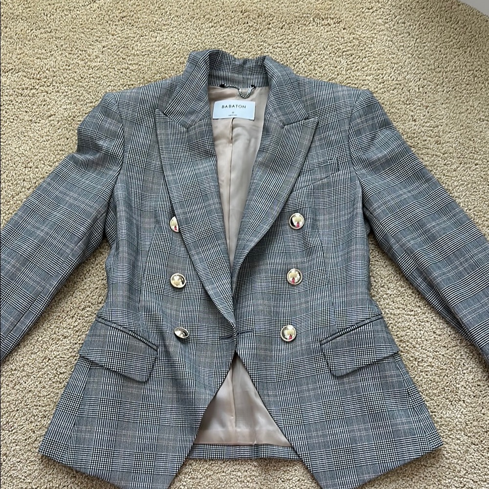 Babaton Gray Blazer Double-Breasted Suit Jacket